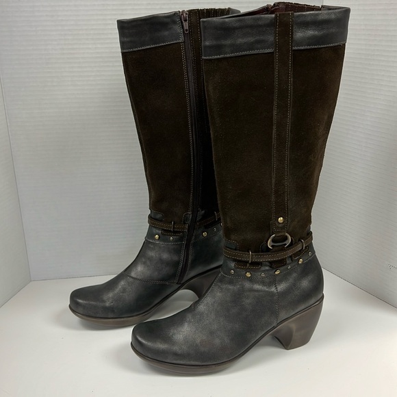 NEW Naot Gratify Black Pearl Leather Hash Suede Boots Size EU 40 9.5 US - Picture 1 of 12